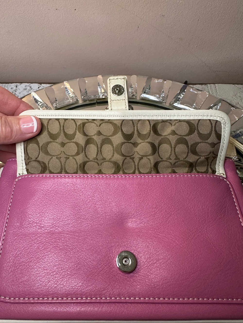 Coach vintage wristlet. Pink and white. Front pocket. In great condition. - Picture 9 of 12